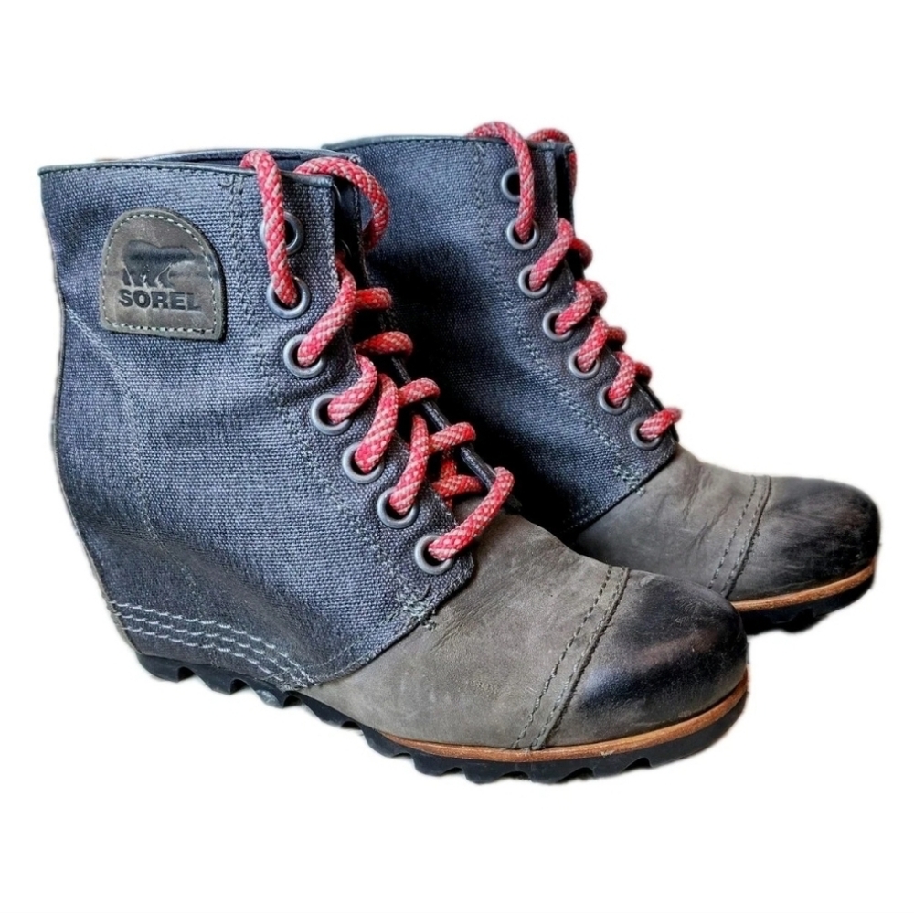 Sorel PDX Leather Wedge Boots Size 5.5 Ankle Gray Boots~ MSRP Originally $140